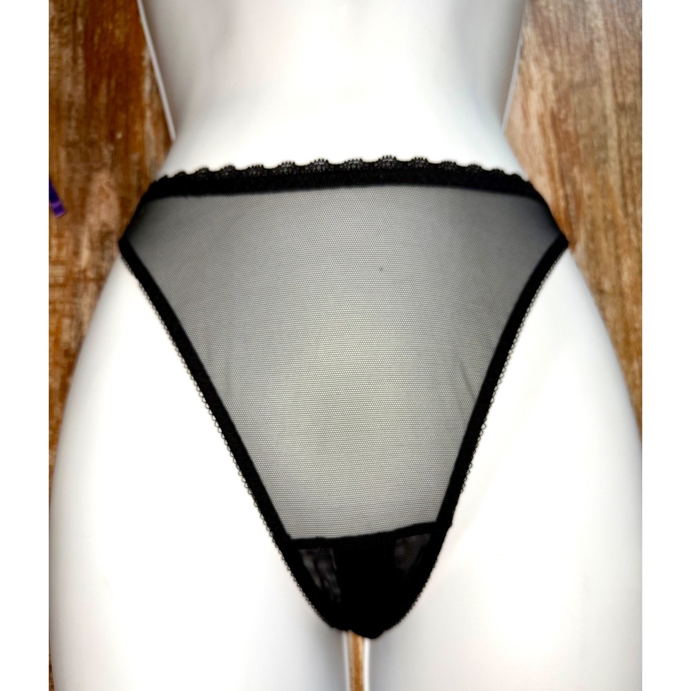 Savage X Fenty Black Sheer Mesh High Cut Thong Panty NWT Size XS